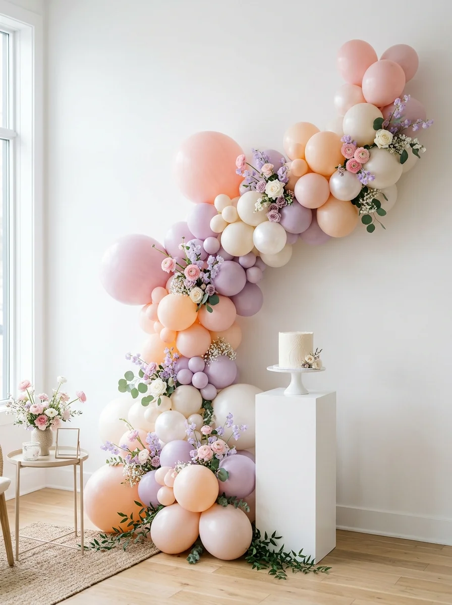 Realizacja ścianki urodzinowej — balony pastelowe